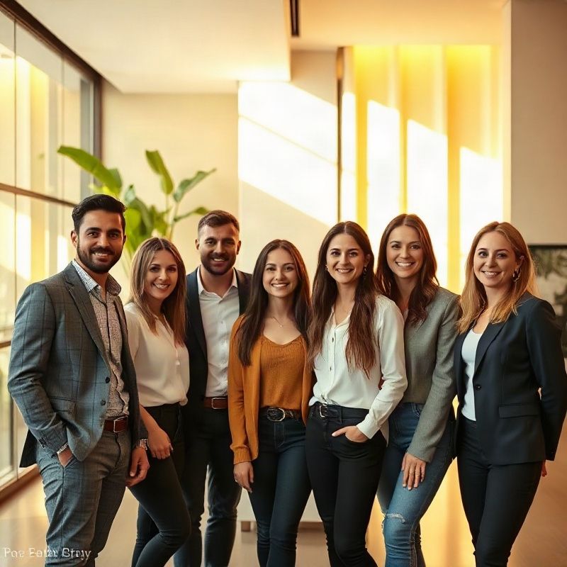 Retrato da equipe Alphaepanda em escritório iluminado em Porto Alegre