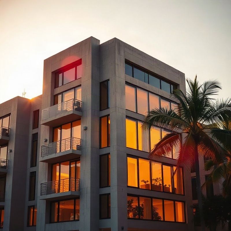 Fachada de edifício residencial elegante em Porto Alegre ao pôr do sol